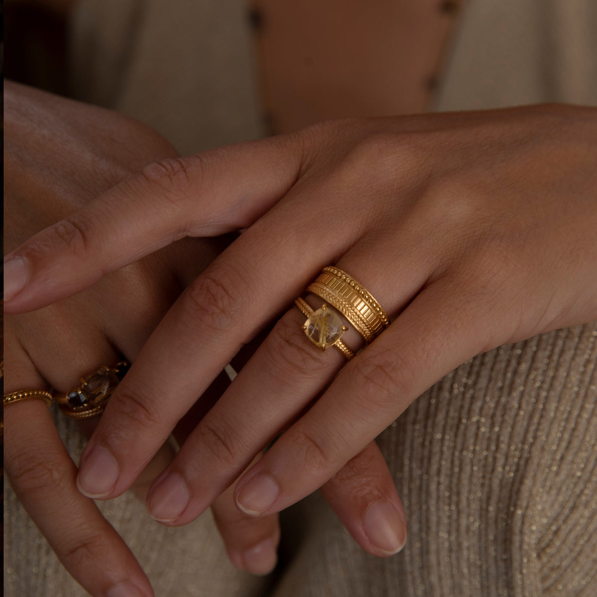 18K Gold Plated Ring w. Rutile Quartz