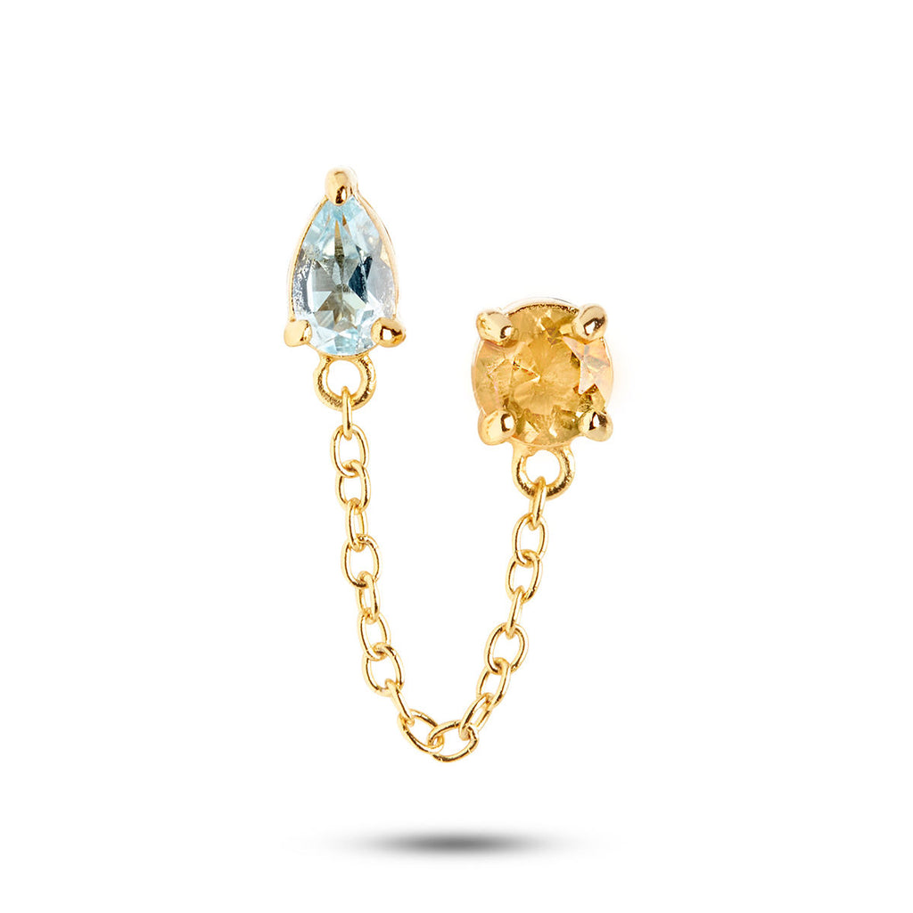 Gem Candy Chain 18K Gold Plated Stud w. Topaz & Citrin