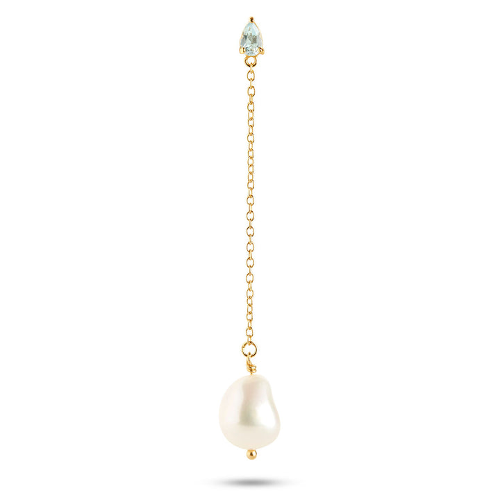 Gem Candy 18K Gold Plated Stud w. Topaz & Pearl