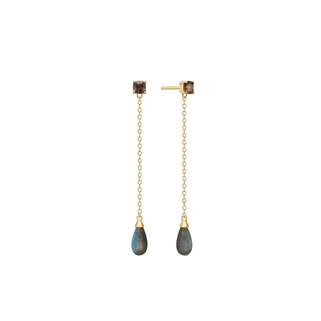 18K Gold Plated Stud w. Labradorite & Quartz
