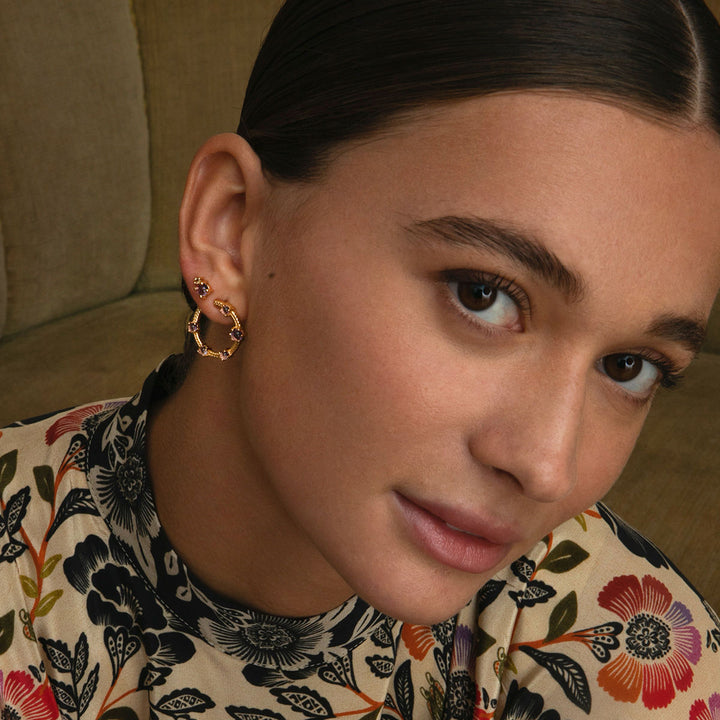 Olalla Ohrstecker goldplattiert 18K I Amethyst & Quartz