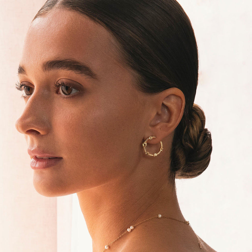 Olalla 18K Gold Plated Hoops w. Yellow Champagne Quartz