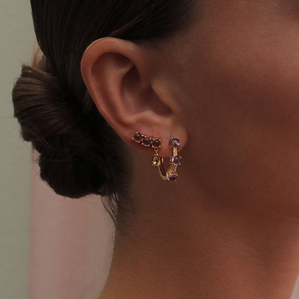 Olalla 18K Gold Plated Crawler Studs w. Amethyst & Quartz