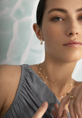 Reef 18K Gold Plated Studs w. Prasiolite Drop & Pearls