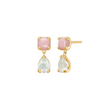 Reef 18K Gold Plated Studs w. Opal & Prasiolite Drop