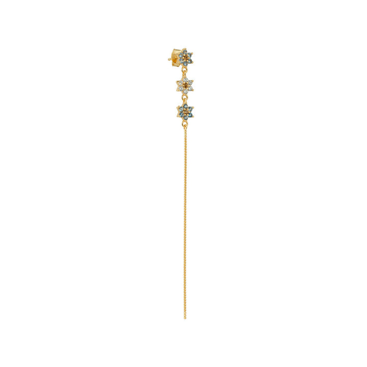 Flower Wand 18K Gold Plated Stud w. Blue, White, Orange & Brown Zirconia