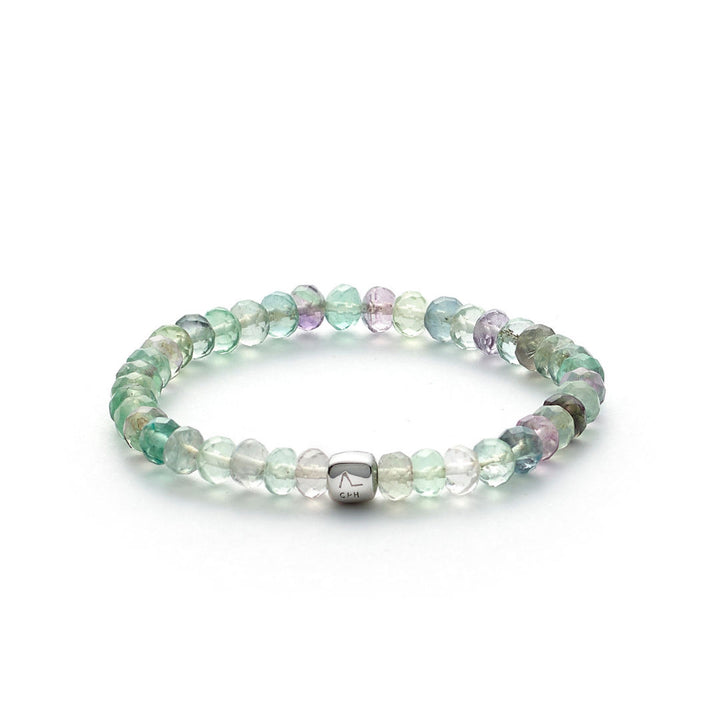 ColorUp Fluorite (6mm) sølv Armbånd m. Perle