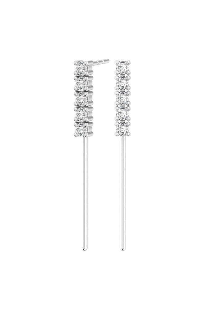 Tennis Drop 18K White Gold Earrings w. Lab-Grown Diamonds