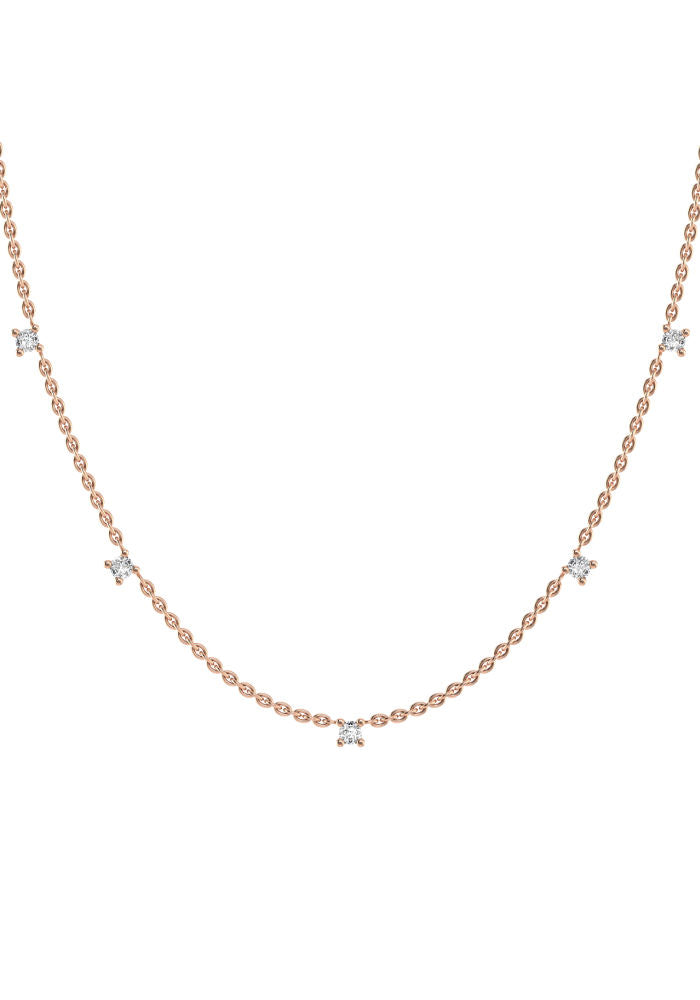 Fived 18K Rose Gold Necklace w. Lab-Grown Diamonds