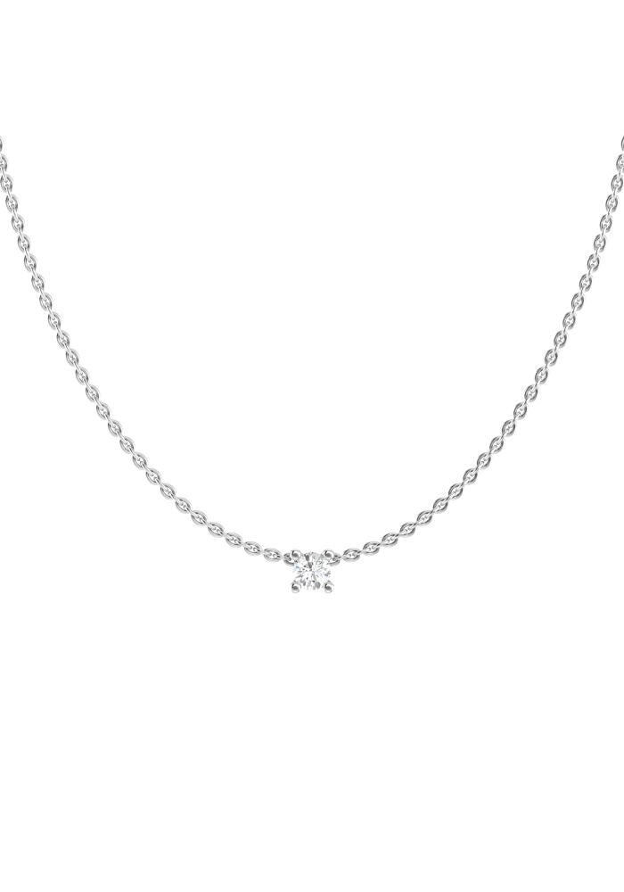 Solitaire 18K White Gold Necklace w. Lab-Grown Diamond