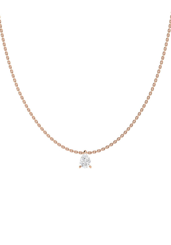 Solitaire Pear 18K Rose Gold Necklace w. Lab-Grown Diamond