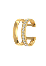 Double Line 18K Gold Ear Cuff w. Lab-Grown Diamonds