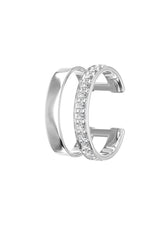Double Line 18K Whitegold Ear Cuff w. Lab-Grown Diamonds