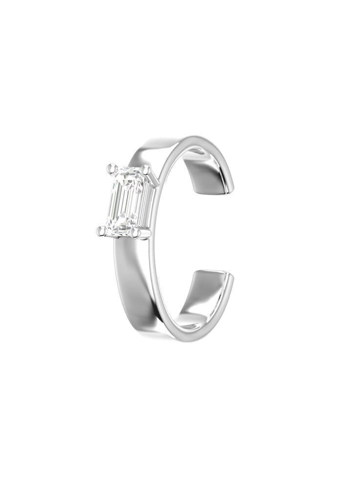 Emerald 18K Whitegold Ear Cuff w. Lab-Grown Diamond