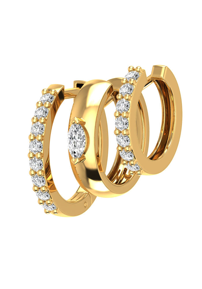 Triple Marquise Line 18K Guld Hoops m. Lab-Grown Diamanter