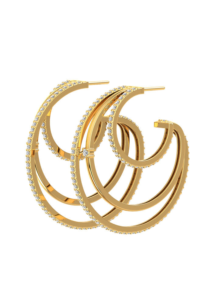 Triple Line 18K Guld Hoops m. Lab-Grown Diamanter