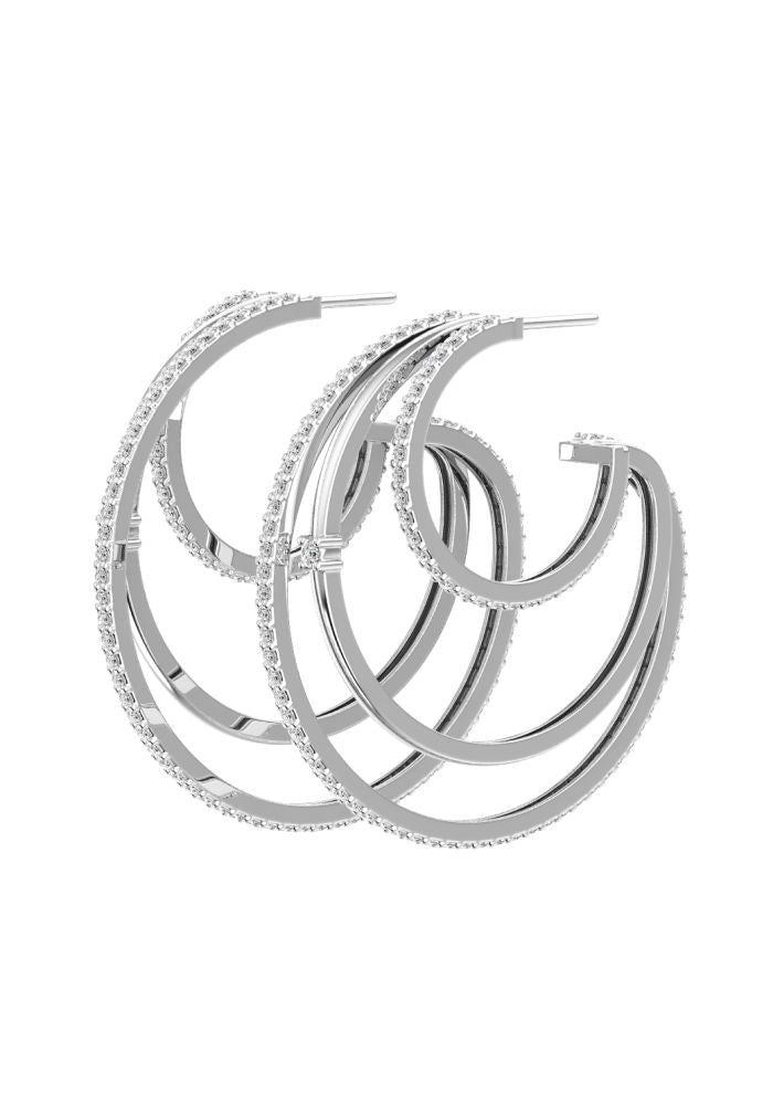 Triple Line 18K Hvidguld Hoops m. Lab-Grown Diamanter