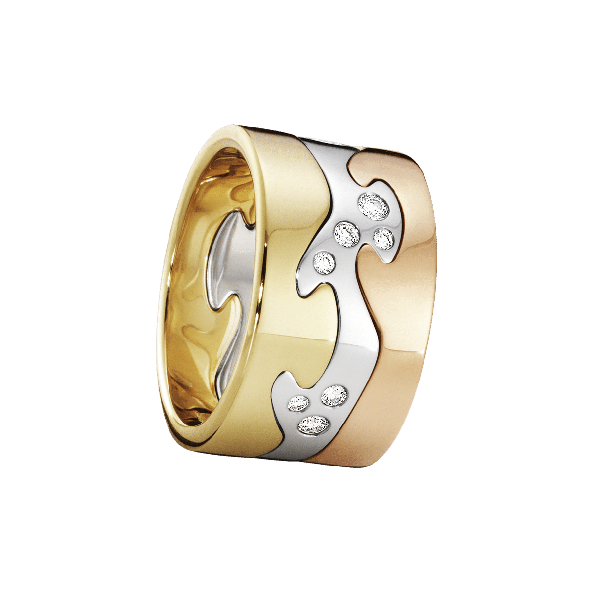 Fusion 18K Rose Gold, Gold & White Gold Ring w. Diamonds