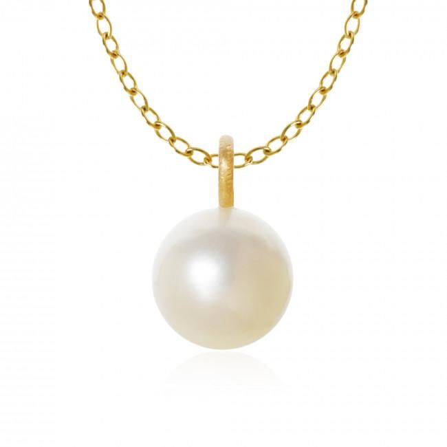 Large Globe 18K Gold Pendants w. Pearl
