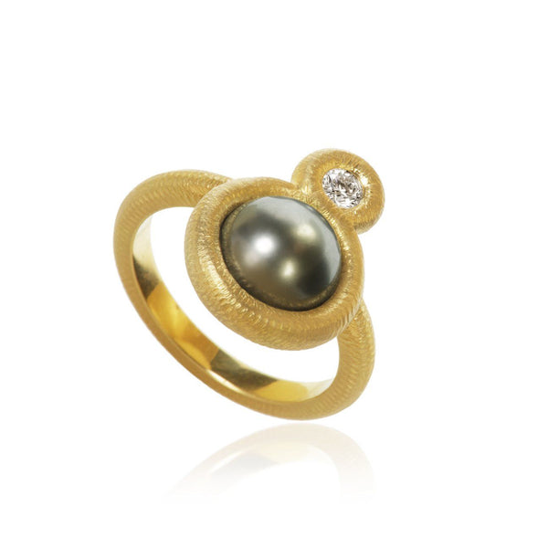 Small Glory 18K Guld Ring m. Diamant & Perle