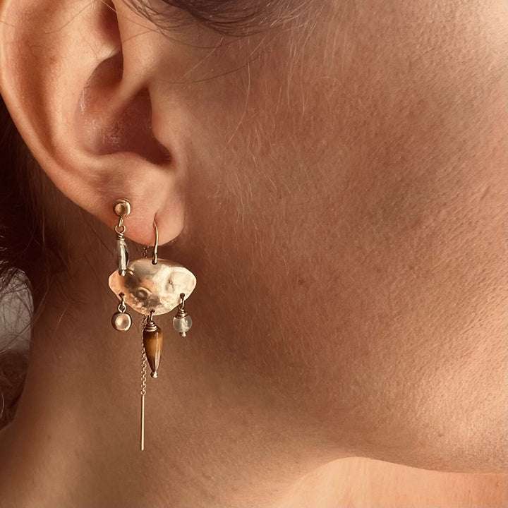 Greta goldbesetzter Ohrring aus 14K I Tigerauge  & Prehnite