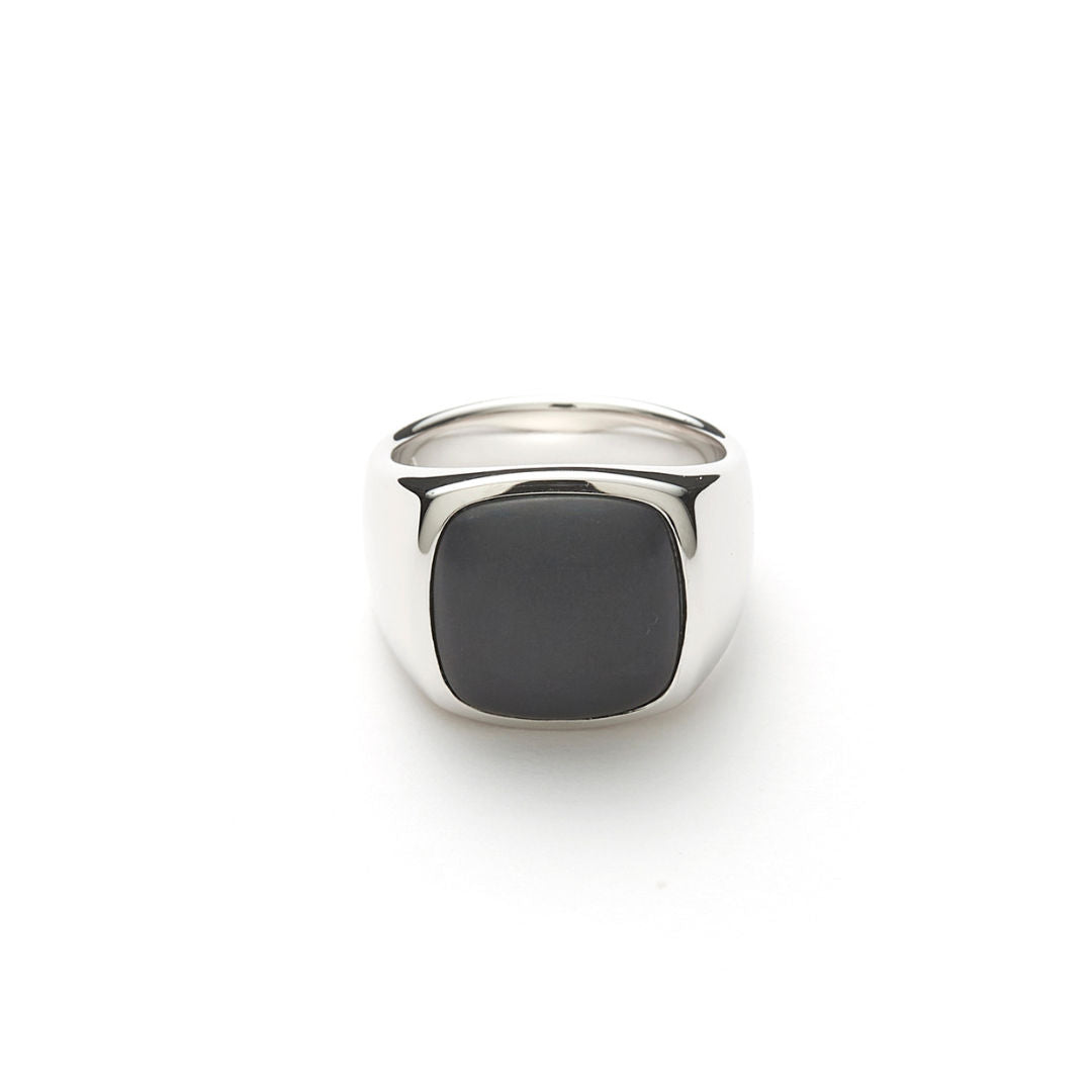 Hope Signet Matte Silver Ring w. Onyx