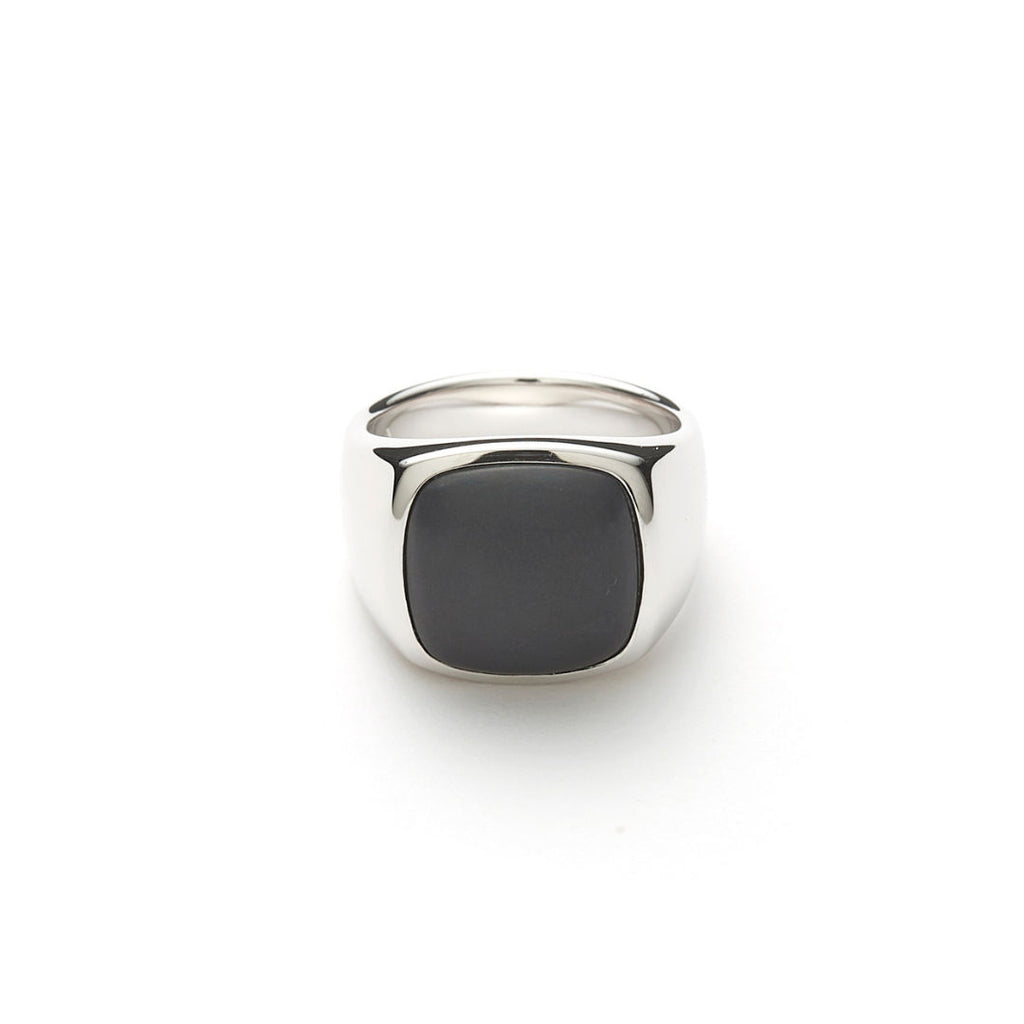 Hope Signet Matte Silver Ring w. Onyx
