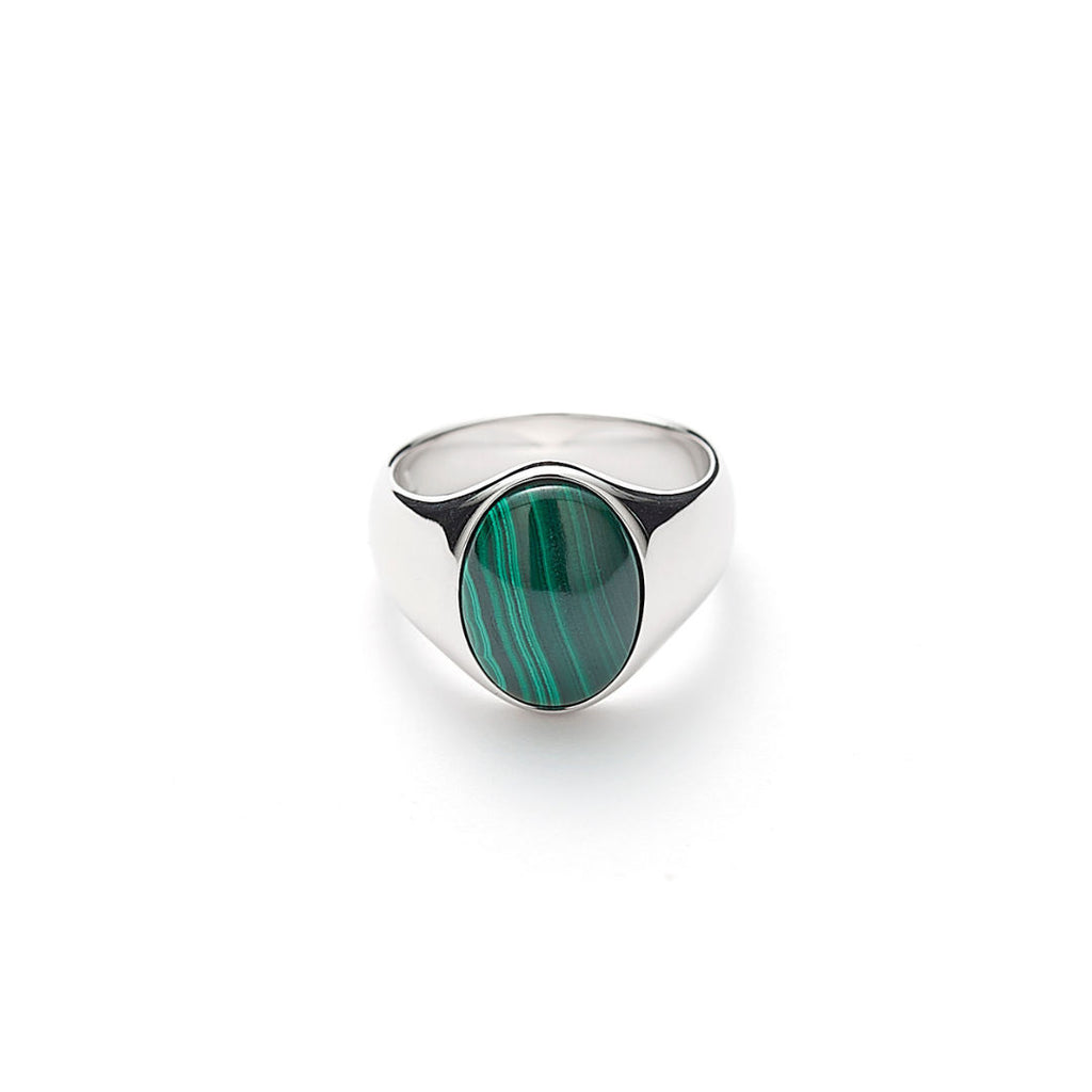 Hope Oval Signet Sølv Ring m. Malachite