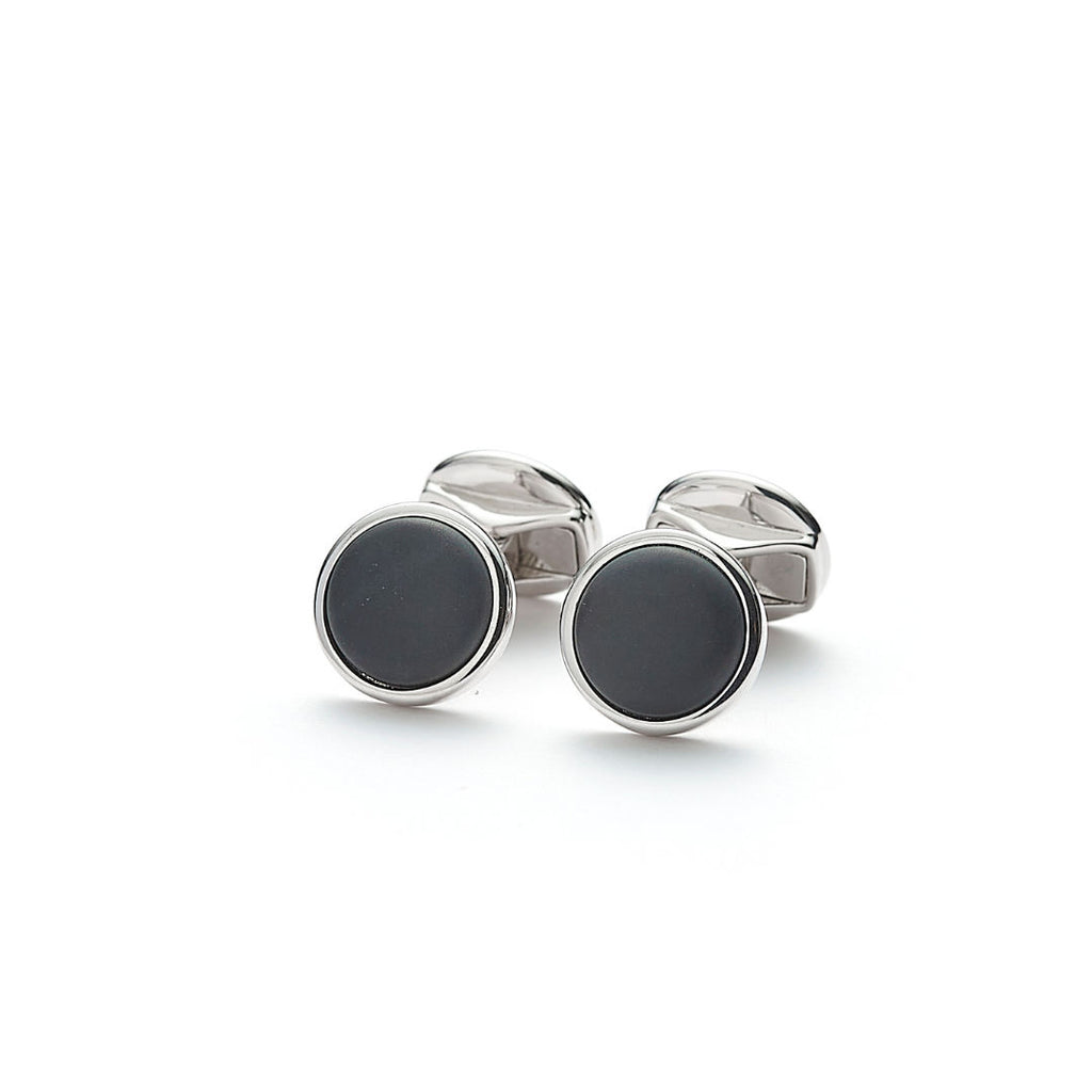 Hope Round Silver Cufflinks w. Onyx Matte
