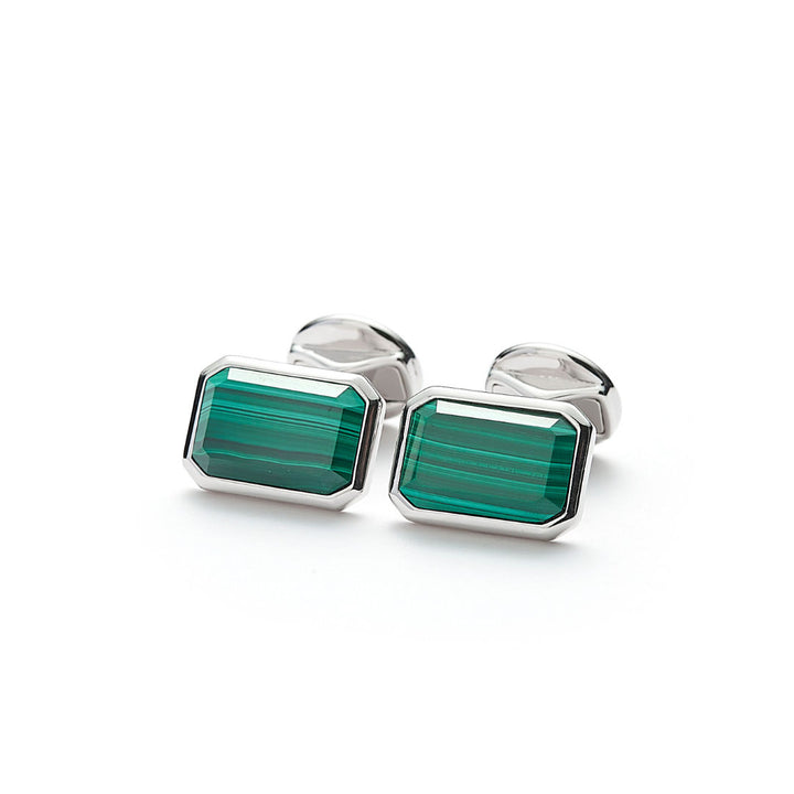 Hope Rectangle Silver Cufflinks w. Malachite
