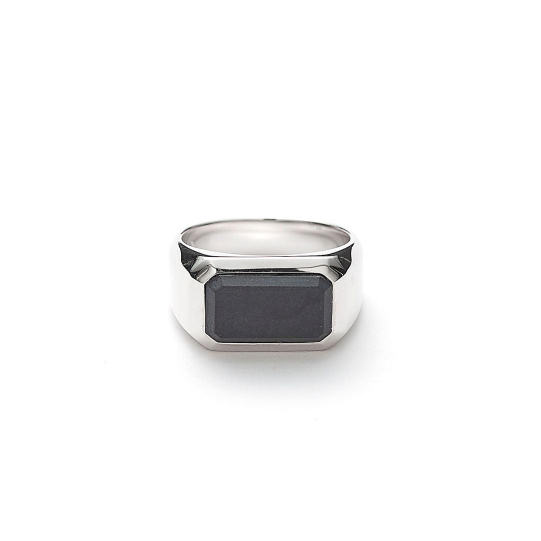 Hope Rektangel Signet Mat Sølv Ring m. Onyx