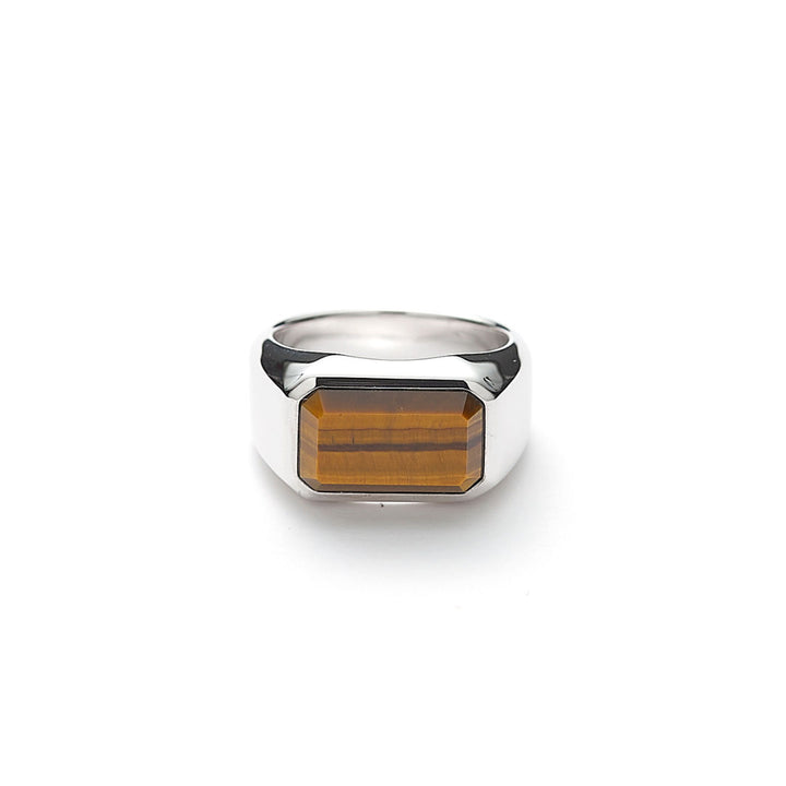 Hoffnung Rechteck Signet Silber Ring w. Tigers Auge