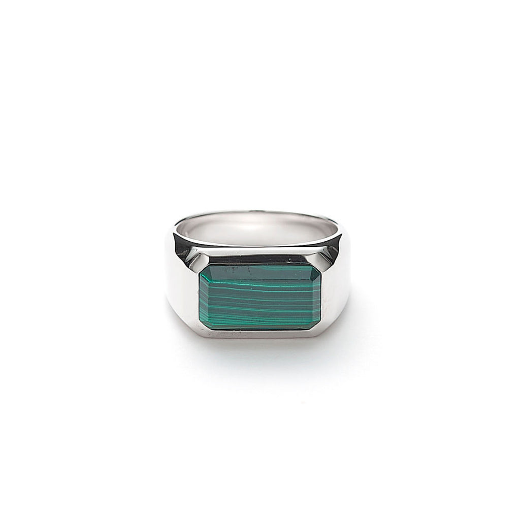 Hope Rektangel Signet Sølv Ring m. Malachite
