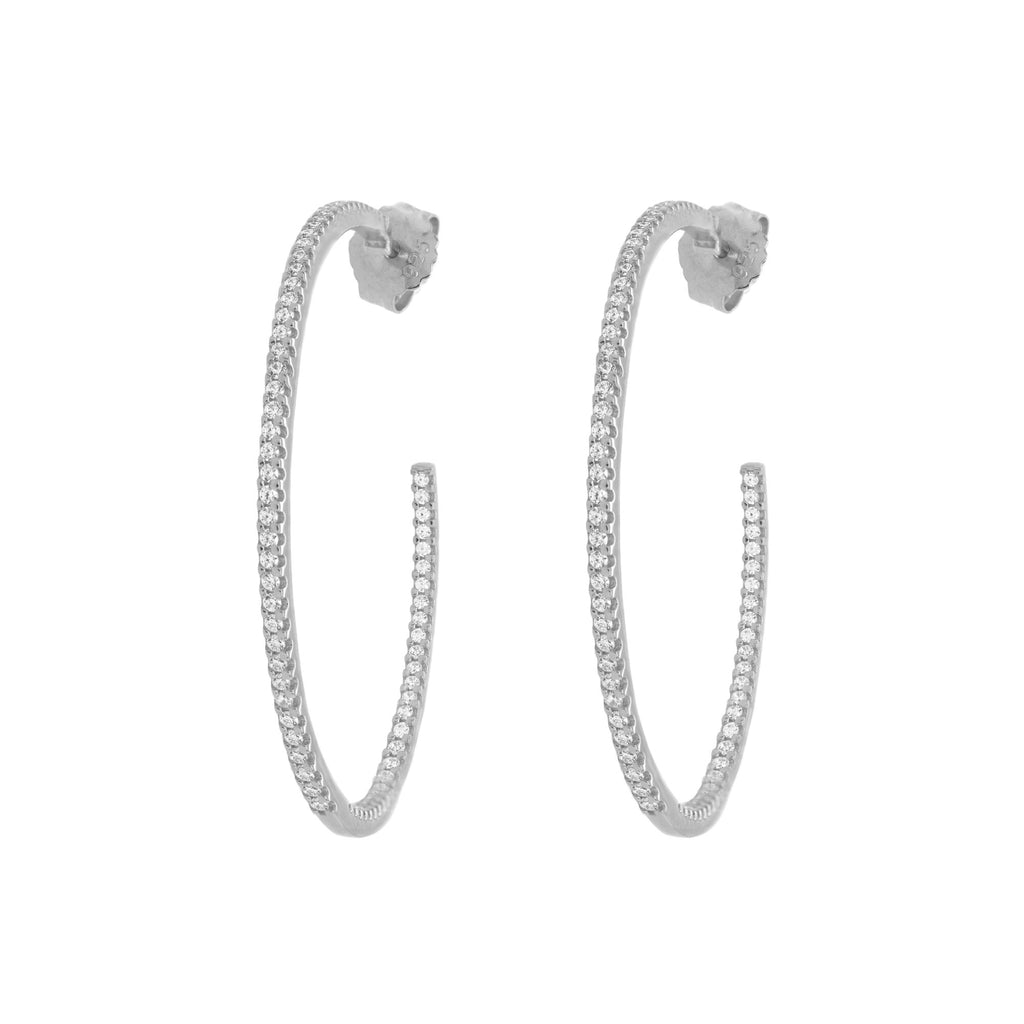 Black Silver Hoops w. Zirconia