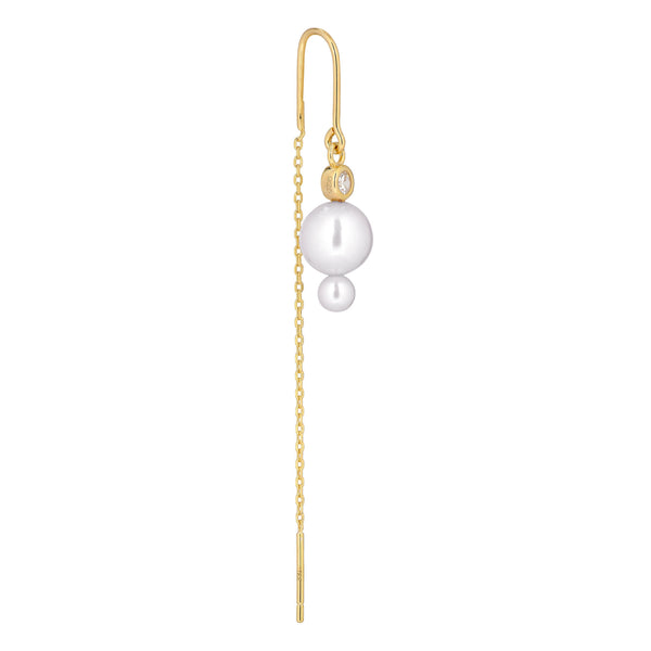 Horizon Hook Threader 18K Gold Plated Earring w. White Pearls & Zirconia