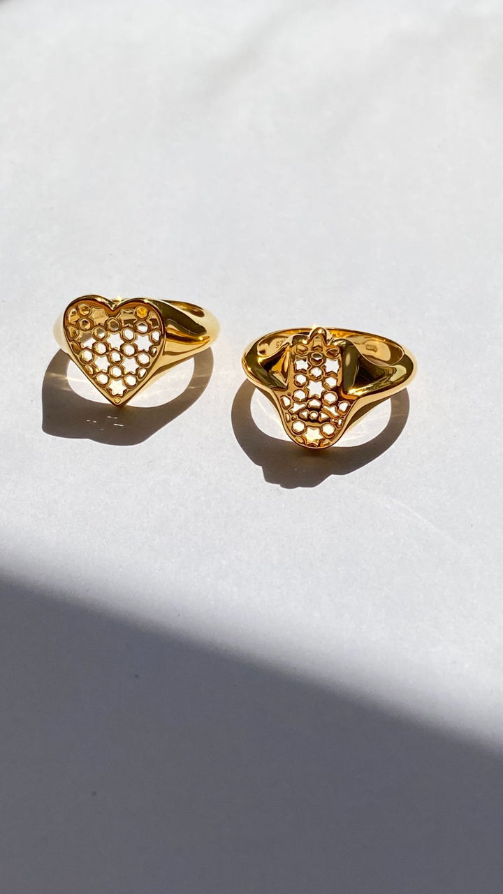 Hamsa goldener Siegelring I Goldplattiert