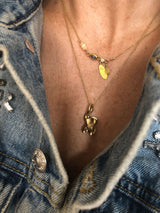 Leaf 18K & 24K Gold Necklace w. Sapphire & Diamond