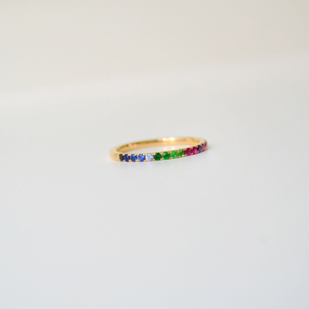 Monara Eternity 18K Gold Ring w. Sapphires, Tsavorite & Diamond