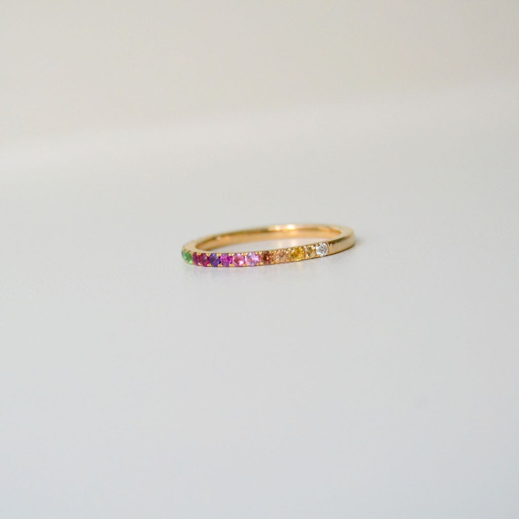 Monara Eternity 18K Gold Ring w. Sapphires, Tsavorite & Diamond