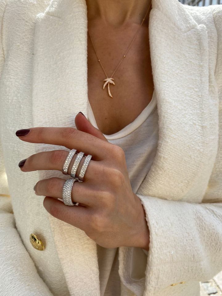 Three Double Row Parallel 18K Gold, Rosegold or Whitegold Ring w. Diamonds