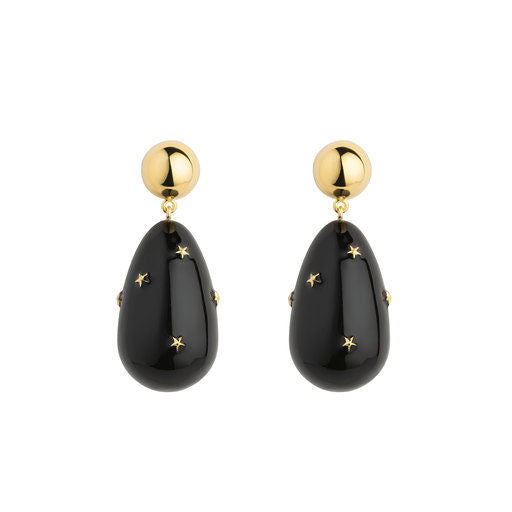 Drop Stars Black Gold Plated Earrings