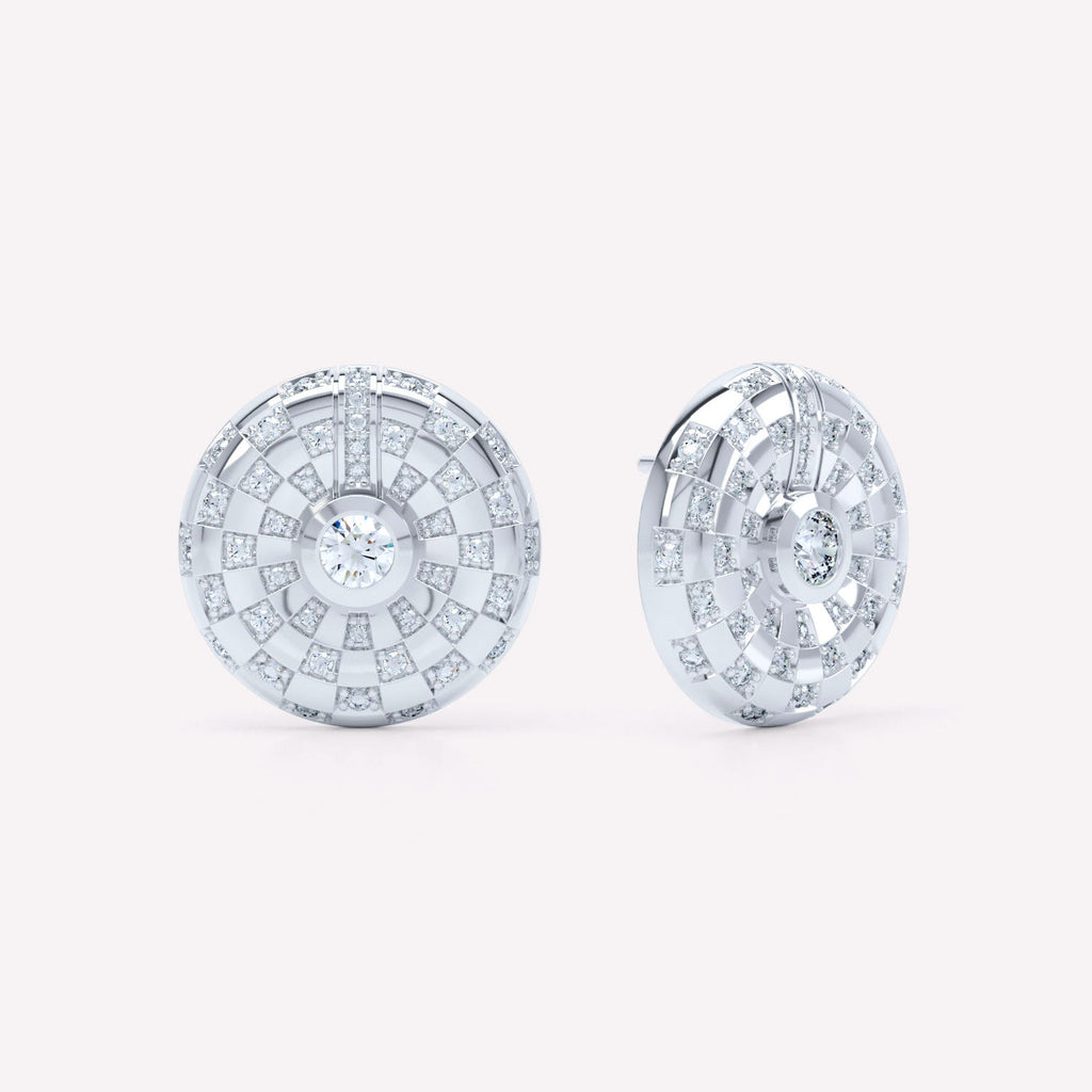 Toi et Moi Checkerboard 18K Whitegold Studs w. Lab-Grown Diamonds