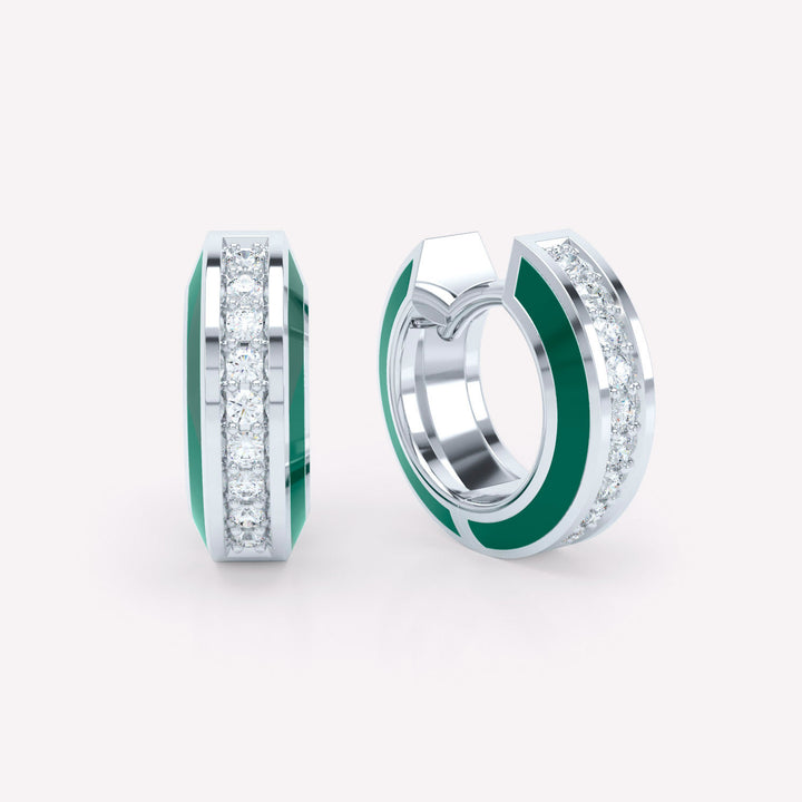 Eternity Green 18K Whitegold Huggies w. Lab-Grown Diamonds