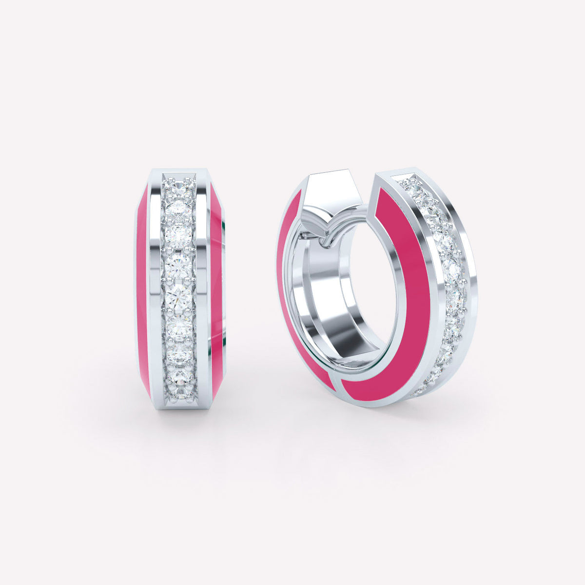 Eternity Pink 18K Whitegold Huggies w. Lab-Grown Diamonds