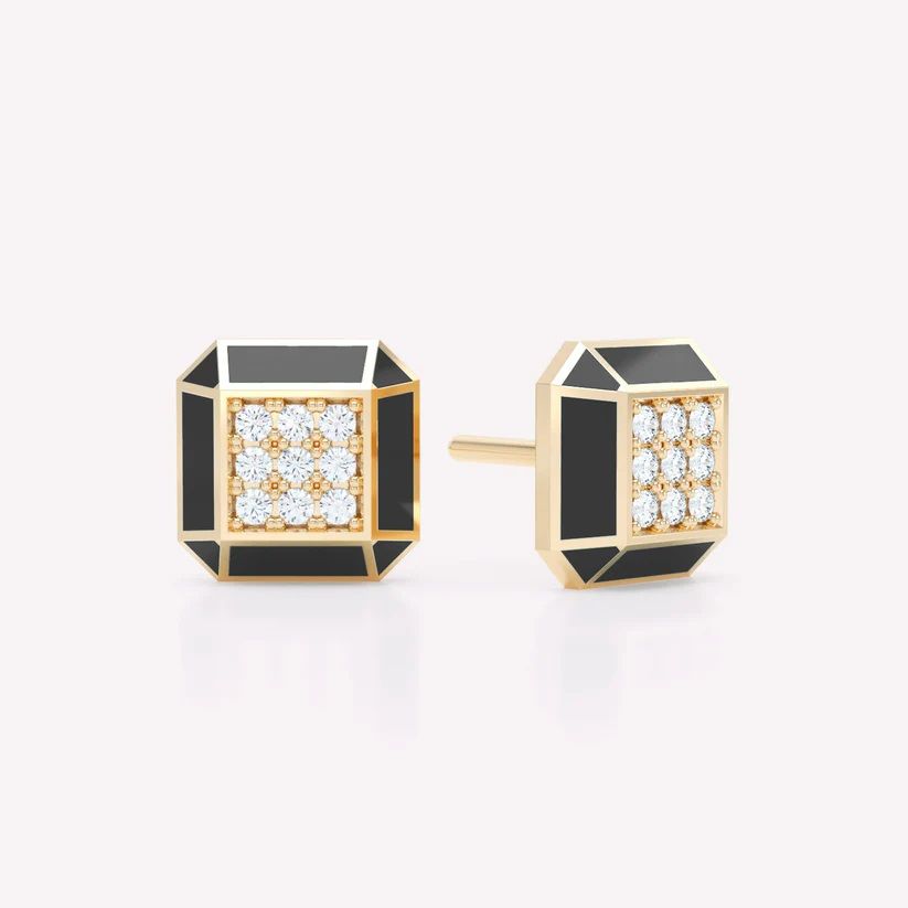 Eternity Black 18K Gold Studs w. Lab-Grown Diamonds