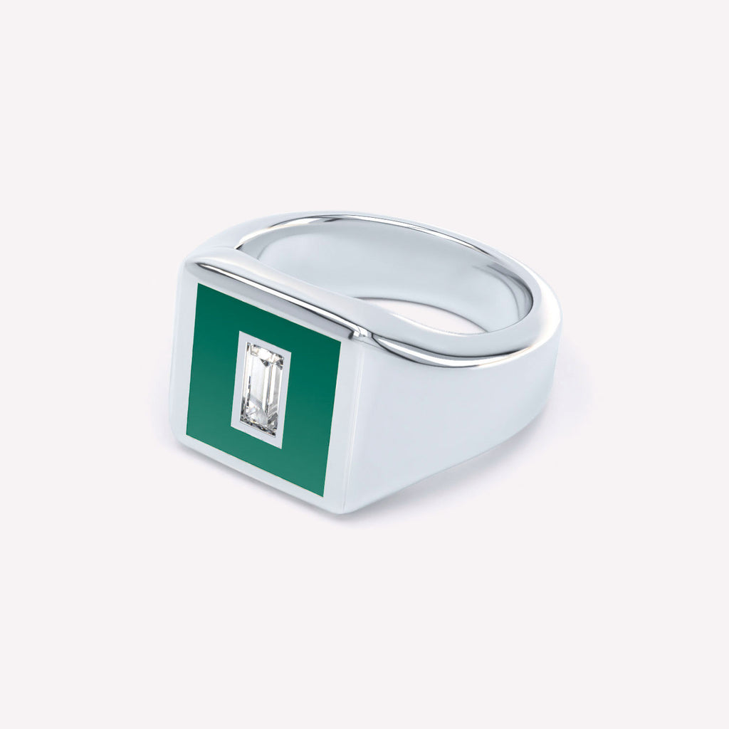 Eternity Siegelring aus 18K Weißgold I Grün I Labor-Diamanten