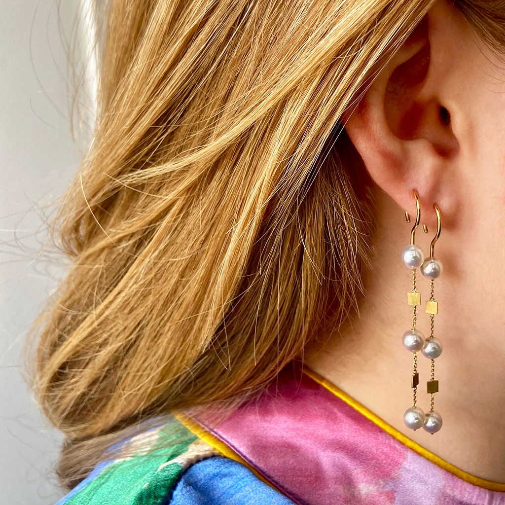 Bubbles 18K Gold Earring w. Pearls
