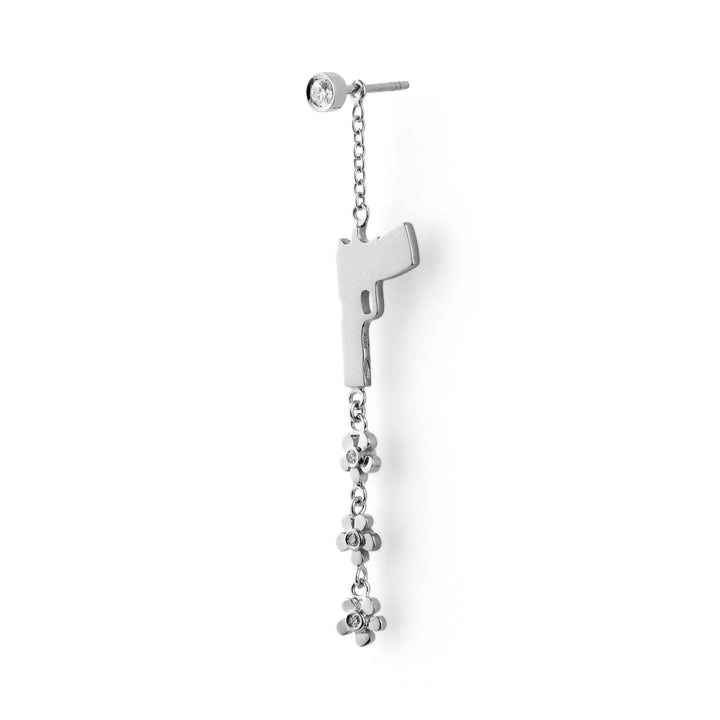 Flower Gun with Flash 18K Whitegold Earring w. Diamonds