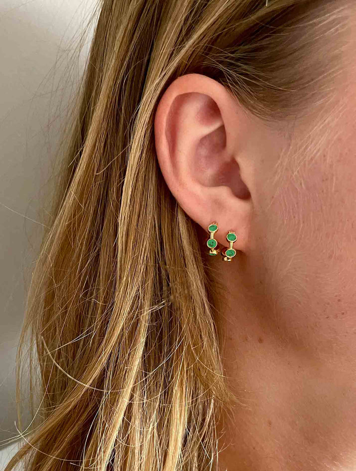 On The Rocks 18K Gold Hoops w. Emeralds
