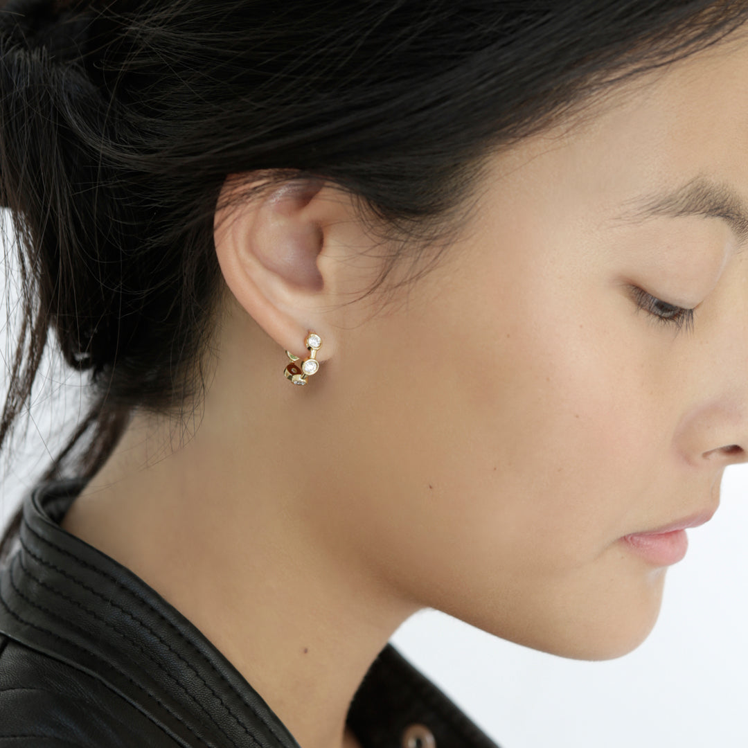 Big On The Rocks 18K Gold Hoops w. Diamonds